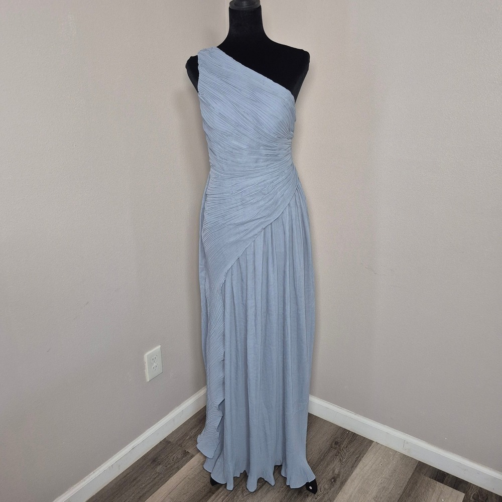 Chiclody Light Blue One Shoulder Pleated Maxi Dress Size 4 New With Tags